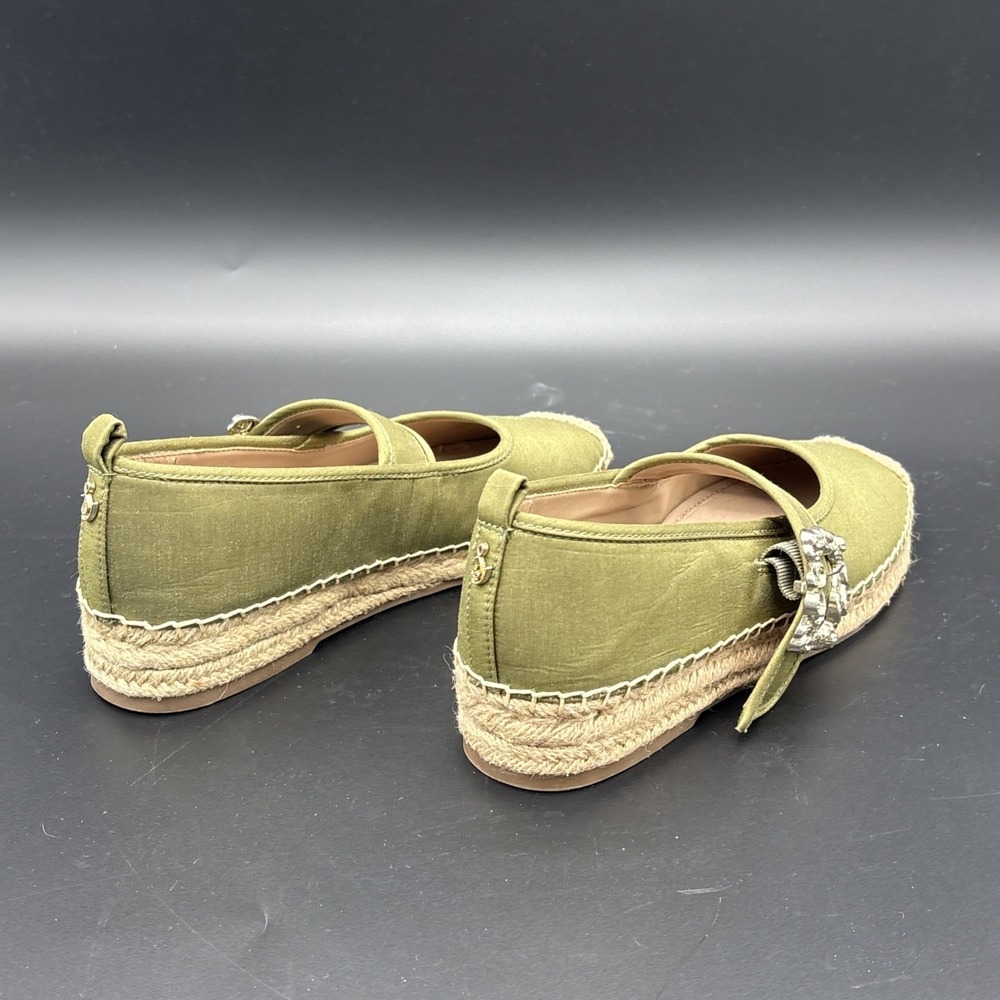 Sam Edelman Maddy Olive Green Linen Floral Buckle Mary Jane Espadrille Flat 7.5 - Picture 4 of 9